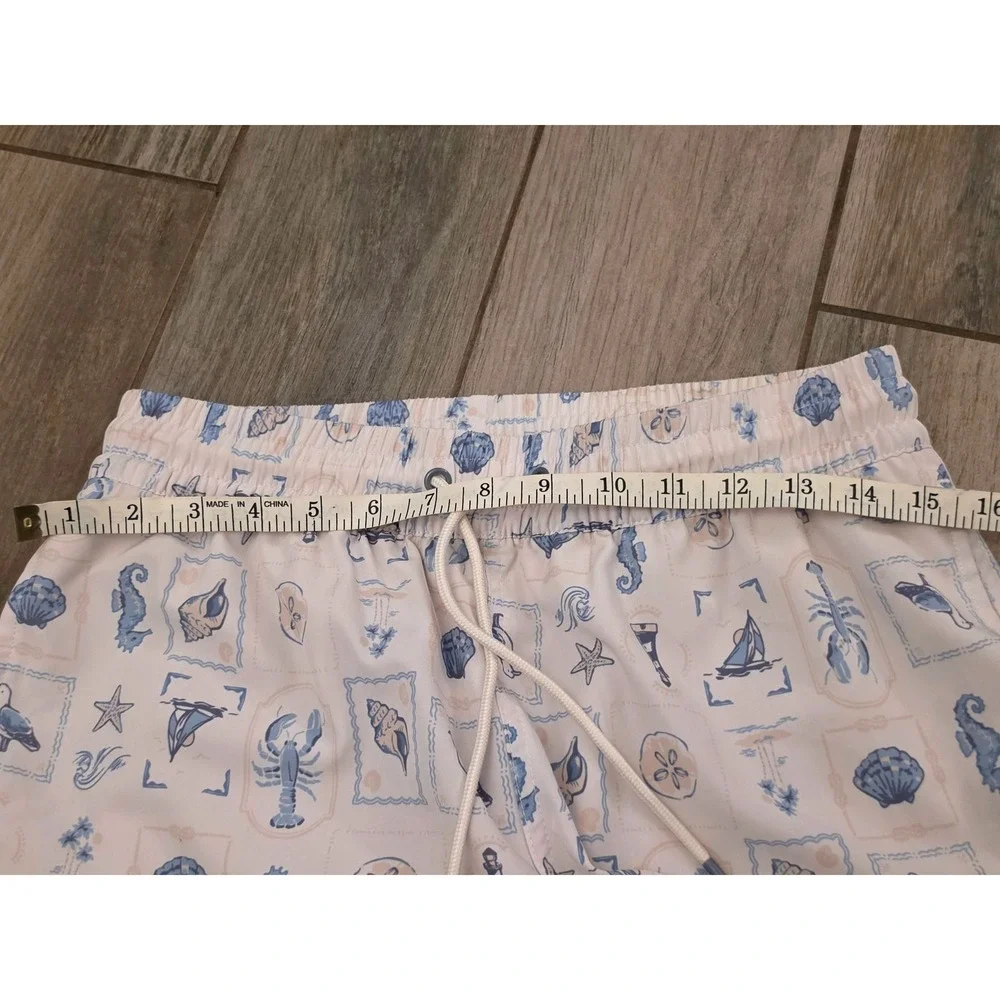C&C California Mens Swim Trunks Medium Nautical Lobster Shell Print Blue White